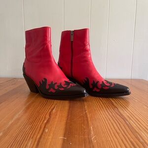 RARE Golden Age Hollywood Women’s Black & Red Western Ankle Boot